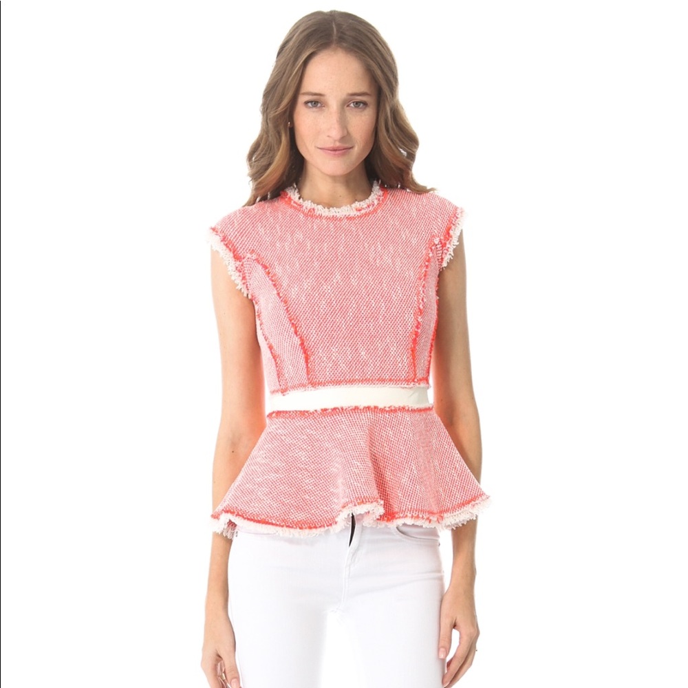 Rebecca Taylor pink tweed peplum top